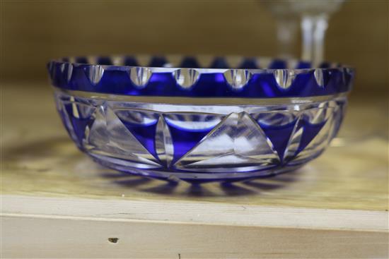 A pair of Bohemian gilt etched glass vases and assorted glassware